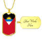 Antigua And Barbuda Flag Necklace Antigua And Barbuda Flag Stainless Steel or 18k Gold Dog Tag 24"" Chain - Express Your Love Gifts