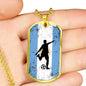Argentina Flag And Soccer/Futbol Necklace Stainless Steel or 18k Gold Dog Tag 24" Chain-Express Your Love Gifts