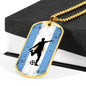 Argentina Flag And Soccer/Futbol Necklace Stainless Steel or 18k Gold Dog Tag 24" Chain-Express Your Love Gifts