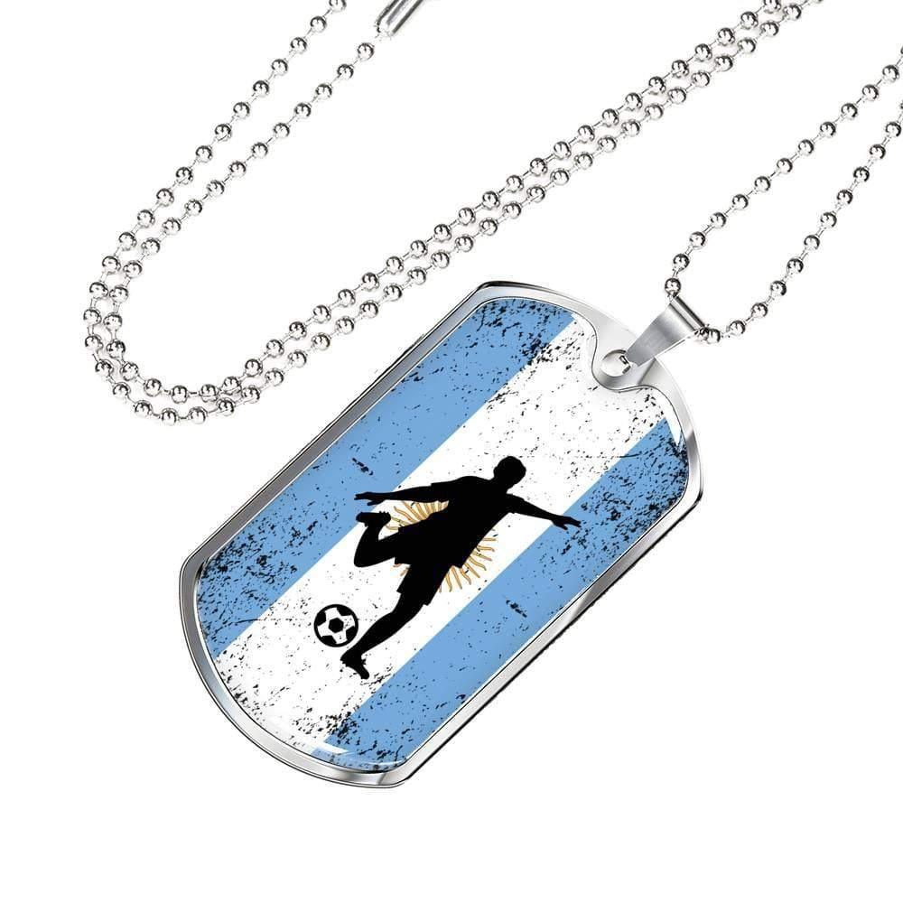 Argentina Flag And Soccer/Futbol Necklace Stainless Steel or 18k Gold Dog Tag 24" Chain-Express Your Love Gifts