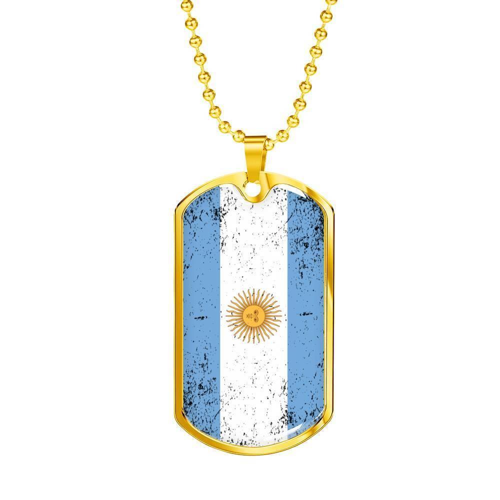Argentina Flag Necklace Argentina Flag Stainless Steel or 18k Gold Dog Tag 24"-Express Your Love Gifts