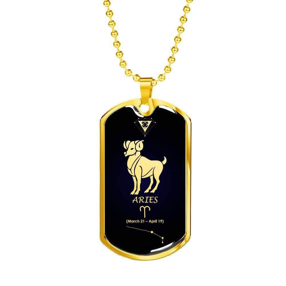 Aries Constellation Gold Horoscope Zodiac Necklace 18k Gold Stainless Steel Dog Tag 24-Express Your Love Gifts