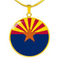 Arizona State Flag Necklace Stainless Steel or 18k Gold Circle Pendant 18-22" - Express Your Love Gifts