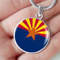 Arizona State Flag Necklace Stainless Steel or 18k Gold Circle Pendant 18-22" - Express Your Love Gifts