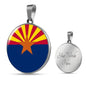 Arizona State Flag Necklace Stainless Steel or 18k Gold Circle Pendant 18-22" - Express Your Love Gifts