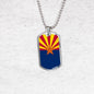 Arizona State Flag Necklace Stainless Steel or 18k Gold Dog Tag 24" Chain - Express Your Love Gifts