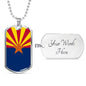 Arizona State Flag Necklace Stainless Steel or 18k Gold Dog Tag 24" Chain - Express Your Love Gifts