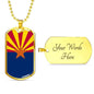 Arizona State Flag Necklace Stainless Steel or 18k Gold Dog Tag 24" Chain - Express Your Love Gifts