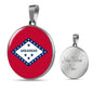 Arkansas State Flag Necklace Stainless Steel or 18k Gold Circle Pendant 18-22" - Express Your Love Gifts
