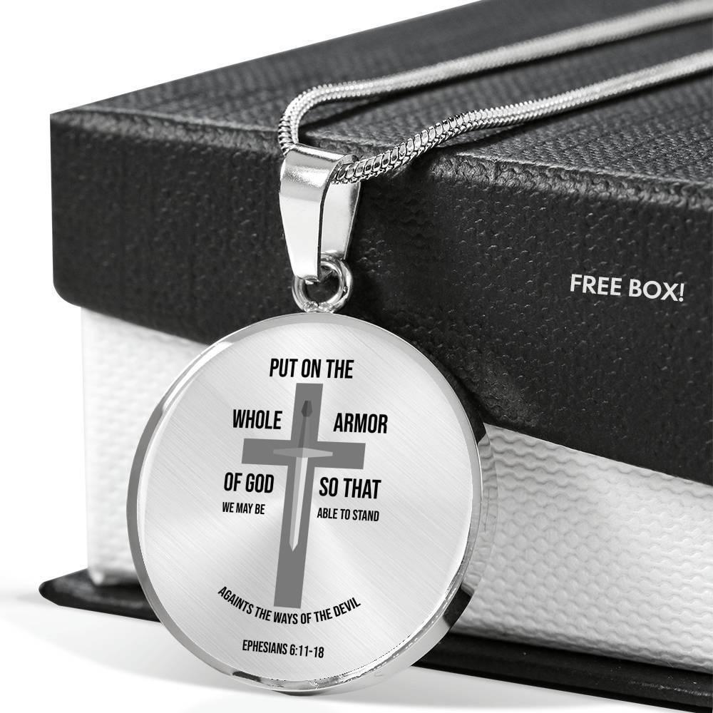 Armor of God Ephesians 6 Circle Necklace Stainless Steel or 18k Gold 18-22" - Express Your Love Gifts