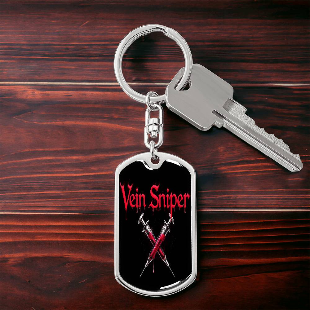 Vein Sniper Phlebotomist Swivel Keychain Stainless Steel or 18k Gold Dog Tag-Express Your Love Gifts