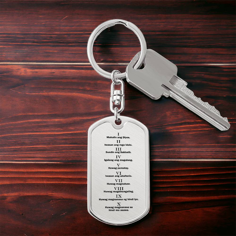 Ten Commandments Tagalog Sampung Utos Bible Keychain Stainless Steel or 18k Gold Dog Tag-Express Your Love Gifts