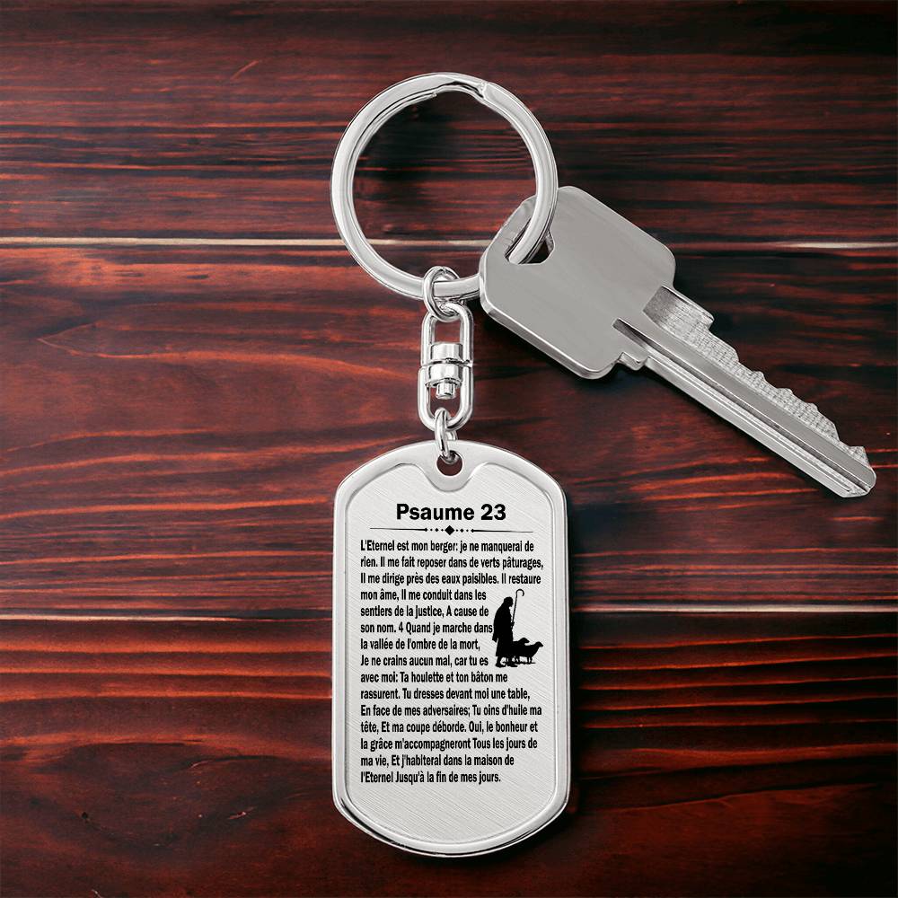 Psalm 23 French Psaume 23 Bible Keychain Stainless Steel or 18k Gold Dog Tag-Express Your Love Gifts