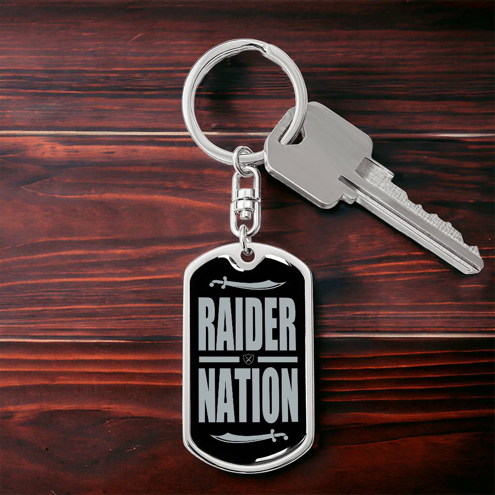 Raider Football Fan Swivel Keychain Stainless Steel or 18k Gold Dog Tag-Express Your Love Gifts