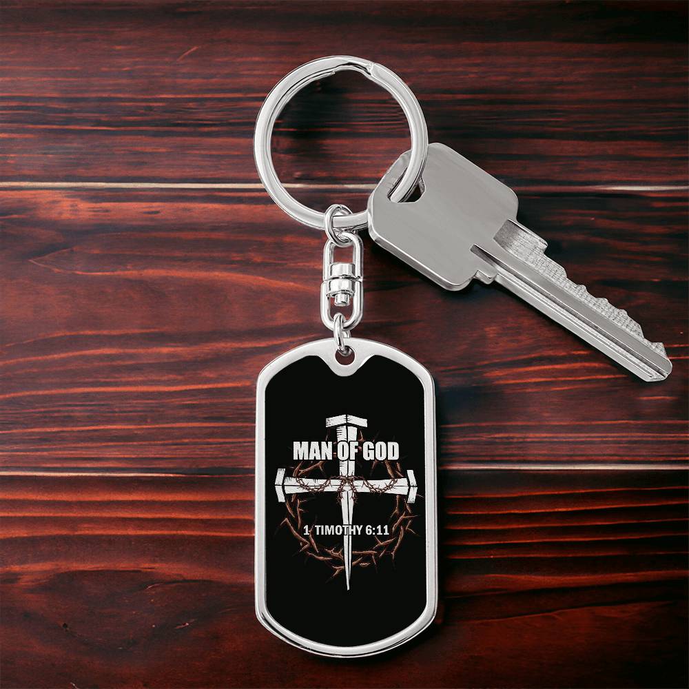 Man of God Cross Timothy Bible Keychain Stainless Steel or 18k Gold Dog Tag-Express Your Love Gifts