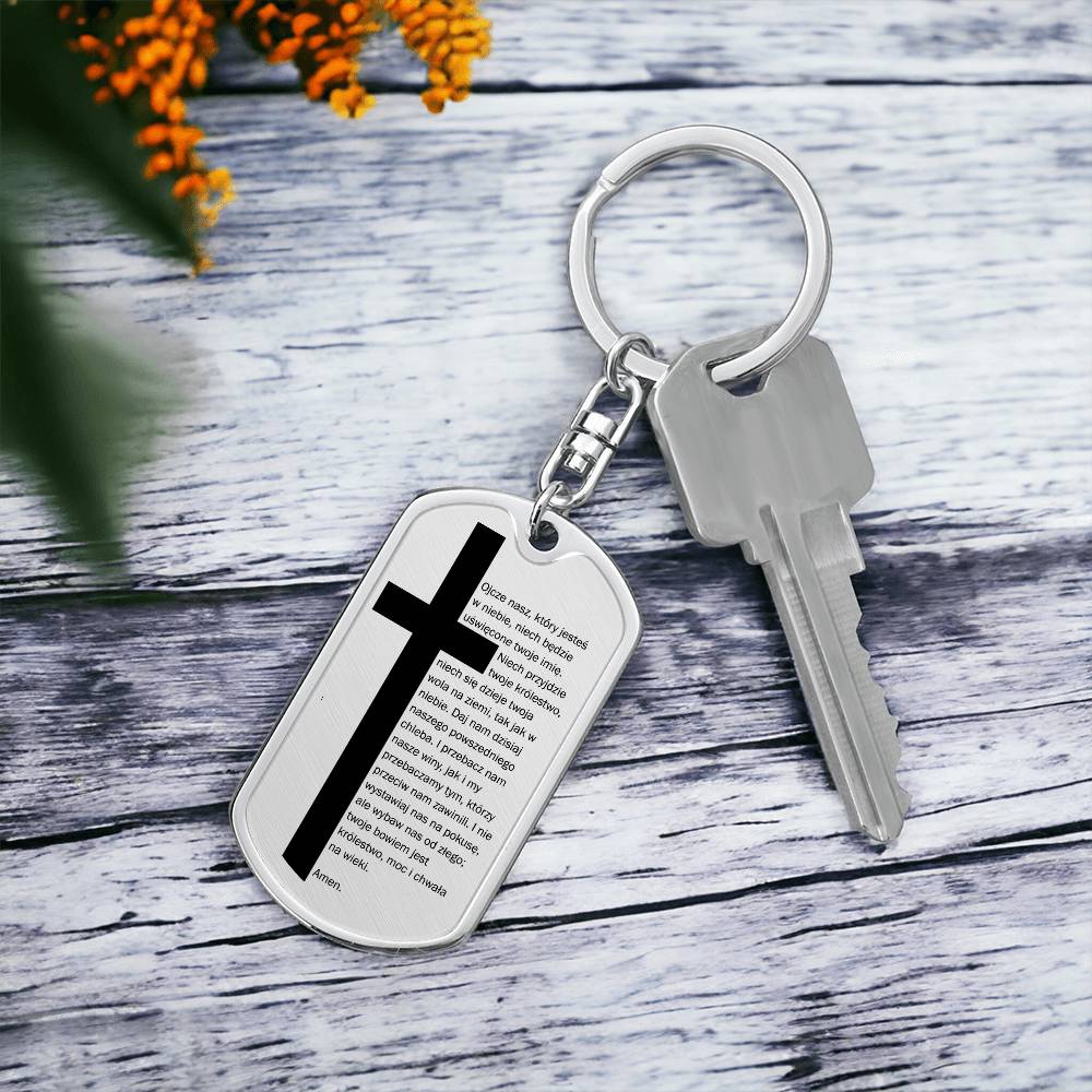 Lords Prayer Polish Ojcze Nasz Bible Keychain Stainless Steel or 18k Gold Dog Tag-Express Your Love Gifts
