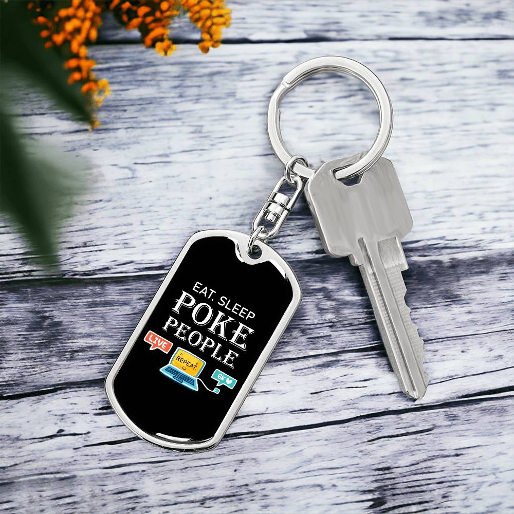 Eat Sleep Poke People Nurse Swivel Keychain Stainless Steel or 18k Gold Dog Tag-Express Your Love Gifts