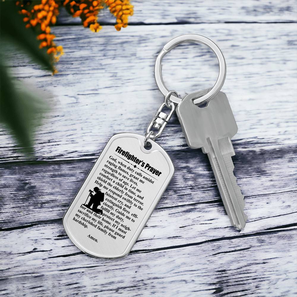 Firefighter's Prayer Bible Keychain Stainless Steel or 18k Gold Dog Tag-Express Your Love Gifts