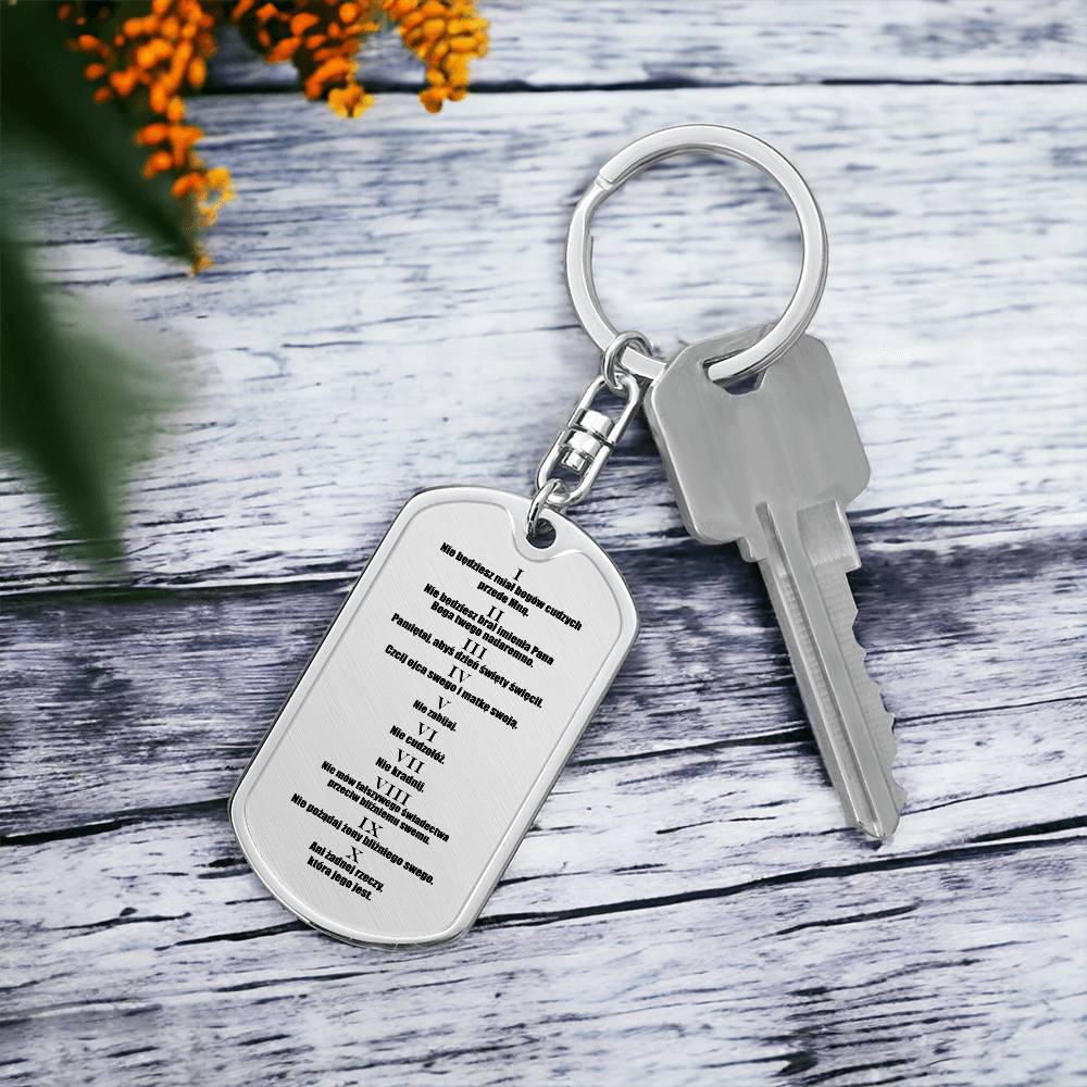 Ten Commandments Polish Przykazań Bożych Bible Keychain Stainless Steel or 18k Gold Dog Tag-Express Your Love Gifts
