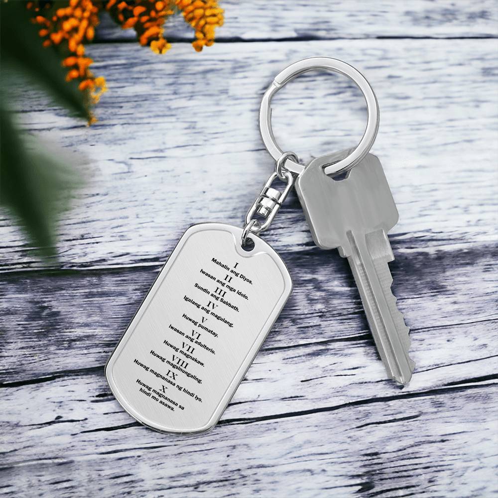 Ten Commandments Tagalog Sampung Utos Bible Keychain Stainless Steel or 18k Gold Dog Tag-Express Your Love Gifts