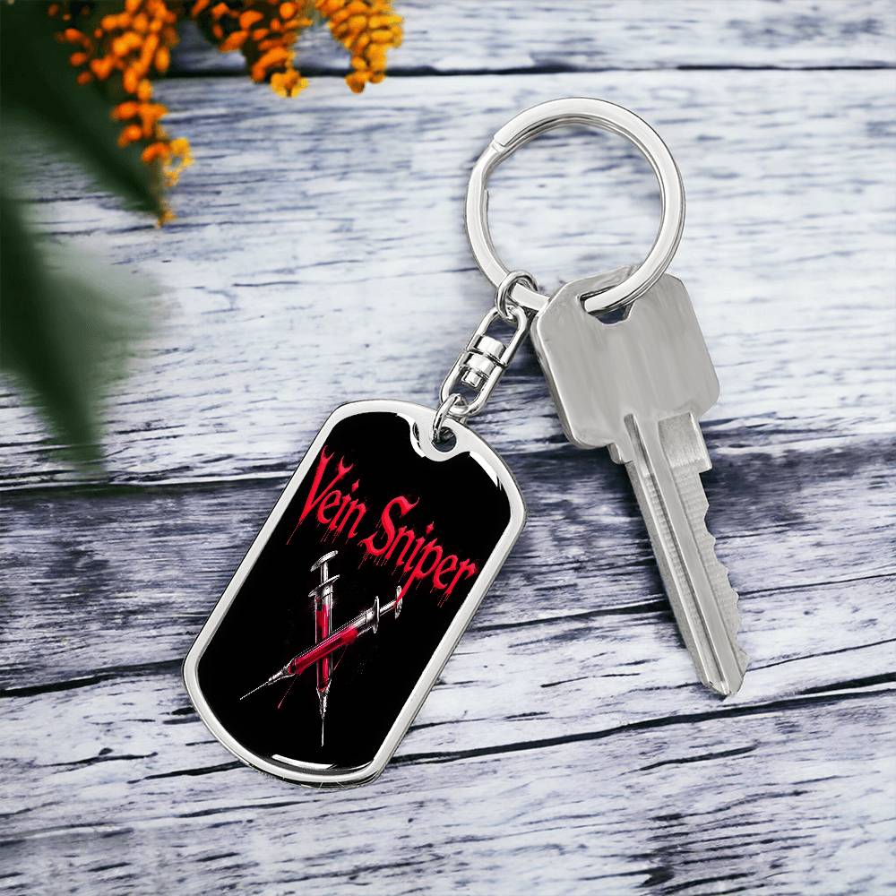 Vein Sniper Phlebotomist Swivel Keychain Stainless Steel or 18k Gold Dog Tag-Express Your Love Gifts