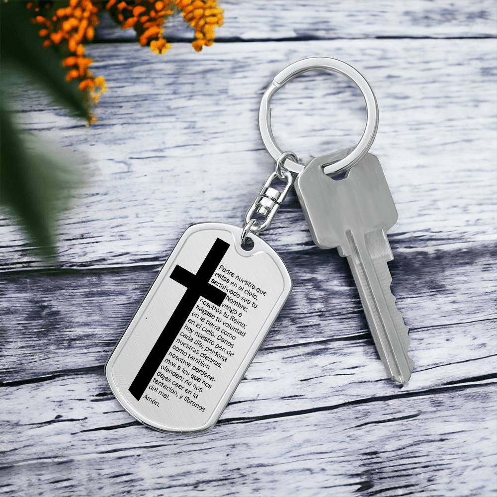 Lords Prayer Spanish Padre Nuestro Bible Keychain Stainless Steel or 18k Gold Dog Tag-Express Your Love Gifts