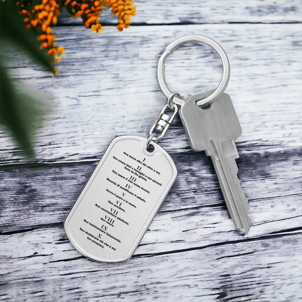 Ten Commandments Italian Dieci Comandamenti Bible Keychain Stainless Steel or 18k Gold Dog Tag-Express Your Love Gifts