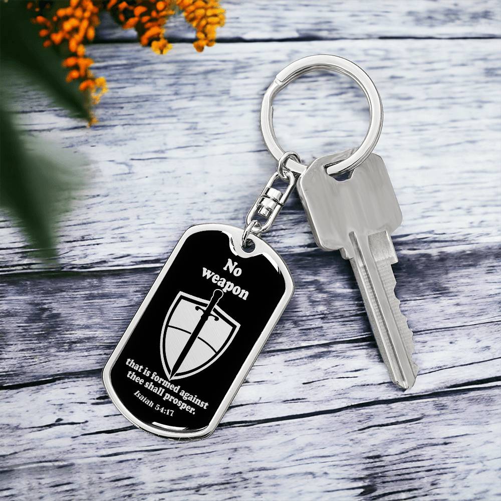 Isaiah 54:17 No Weapon Necklace Swivel Keychain Stainless Steel or 18k Gold Dog Tag-Express Your Love Gifts