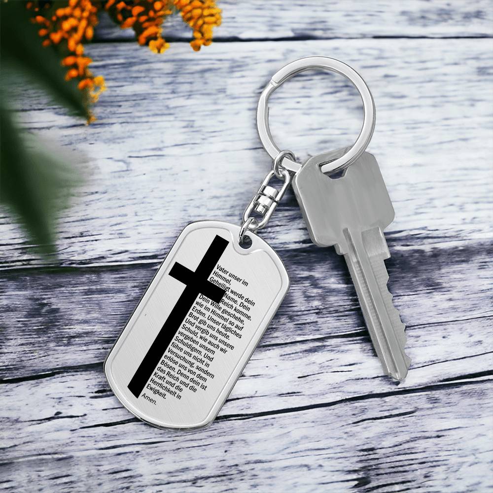 Lord's Prayer German Vater Unser Bible Keychain Stainless Steel or 18k Gold Dog Tag-Express Your Love Gifts