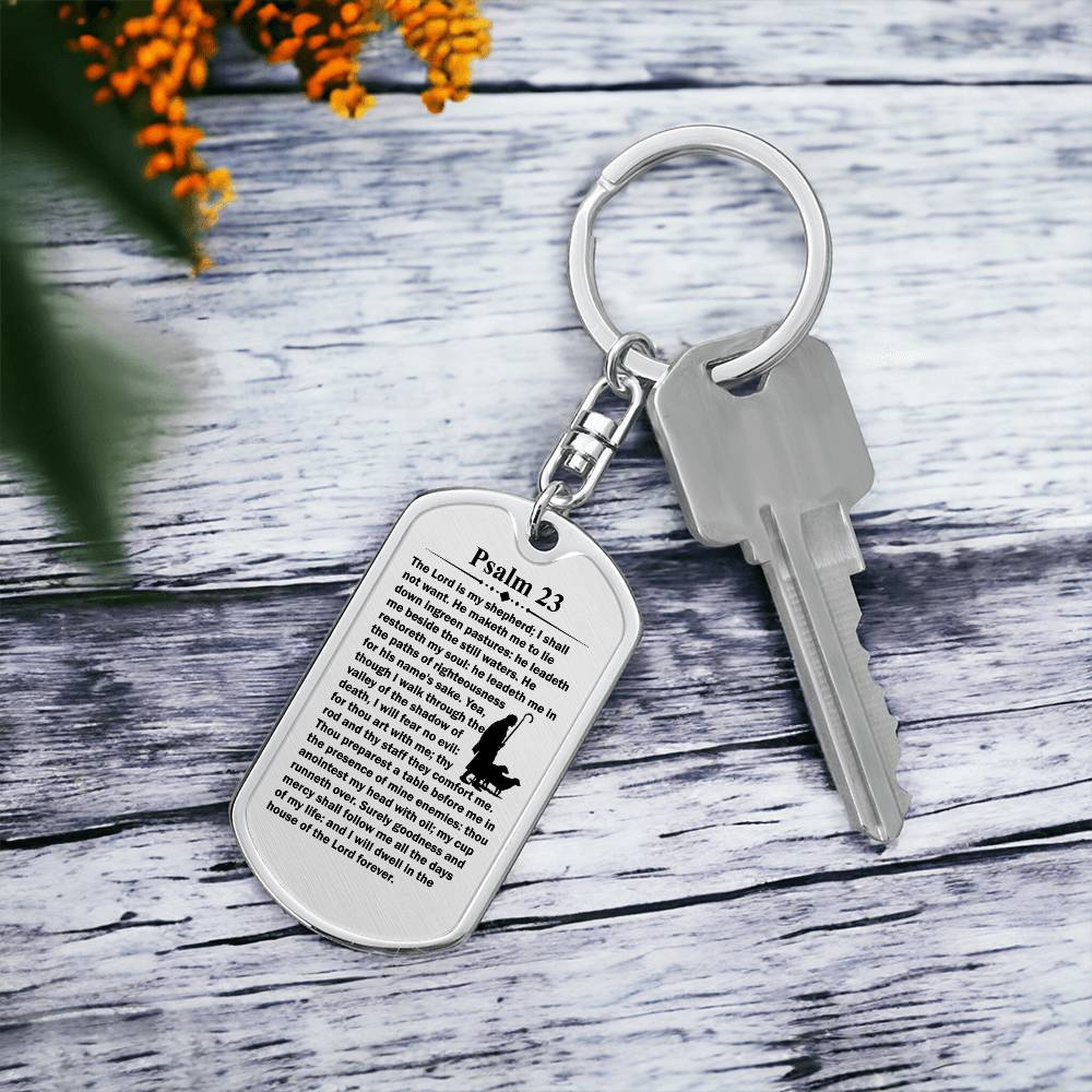 Psalm 23 English Bible Keychain Stainless Steel or 18k Gold Dog Tag-Express Your Love Gifts