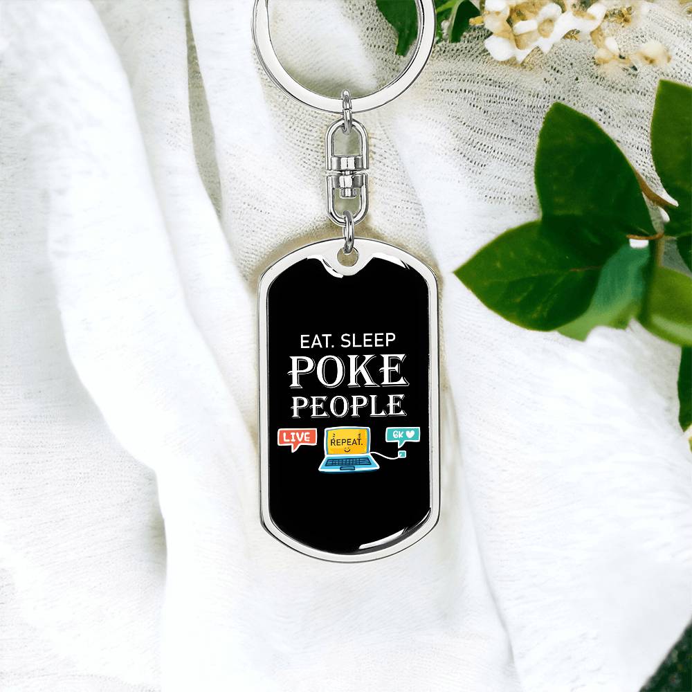 Eat Sleep Poke People Nurse Swivel Keychain Stainless Steel or 18k Gold Dog Tag-Express Your Love Gifts