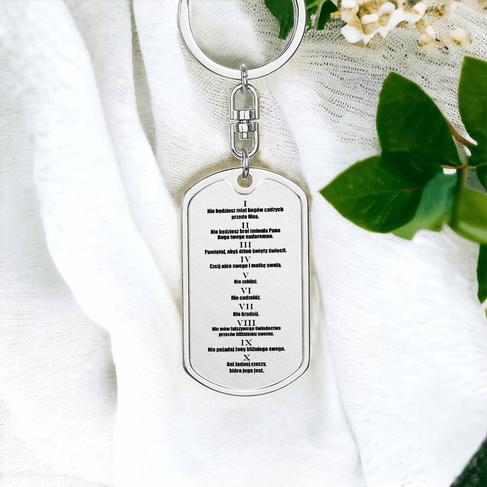 Ten Commandments Polish Przykazań Bożych Bible Keychain Stainless Steel or 18k Gold Dog Tag-Express Your Love Gifts