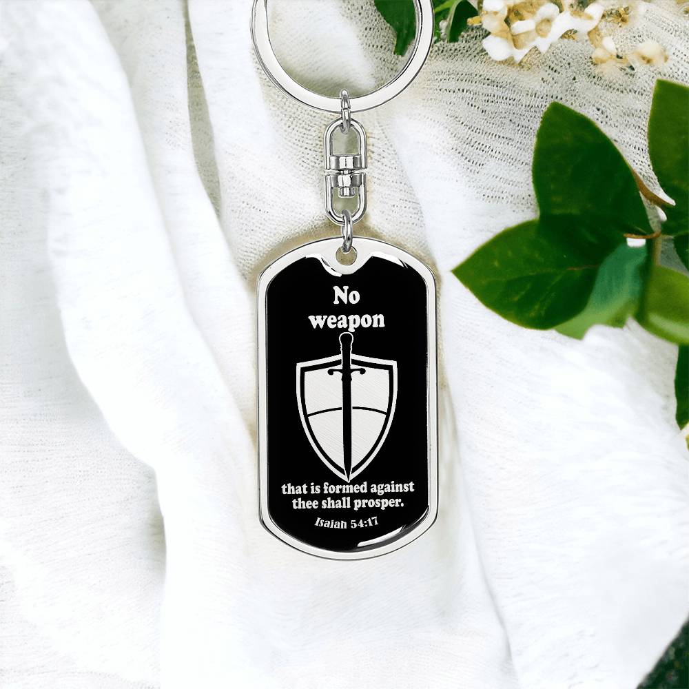 Isaiah 54:17 No Weapon Necklace Swivel Keychain Stainless Steel or 18k Gold Dog Tag-Express Your Love Gifts