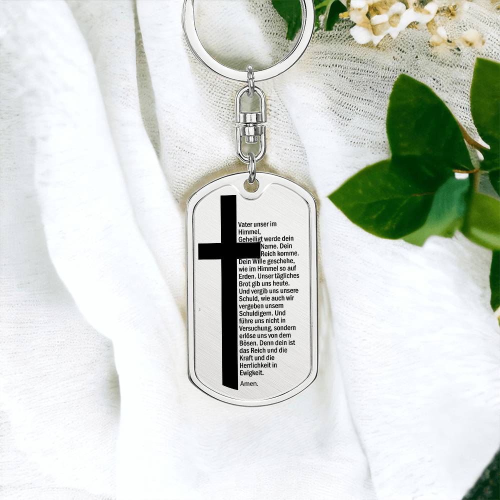 Lord's Prayer German Vater Unser Bible Keychain Stainless Steel or 18k Gold Dog Tag-Express Your Love Gifts