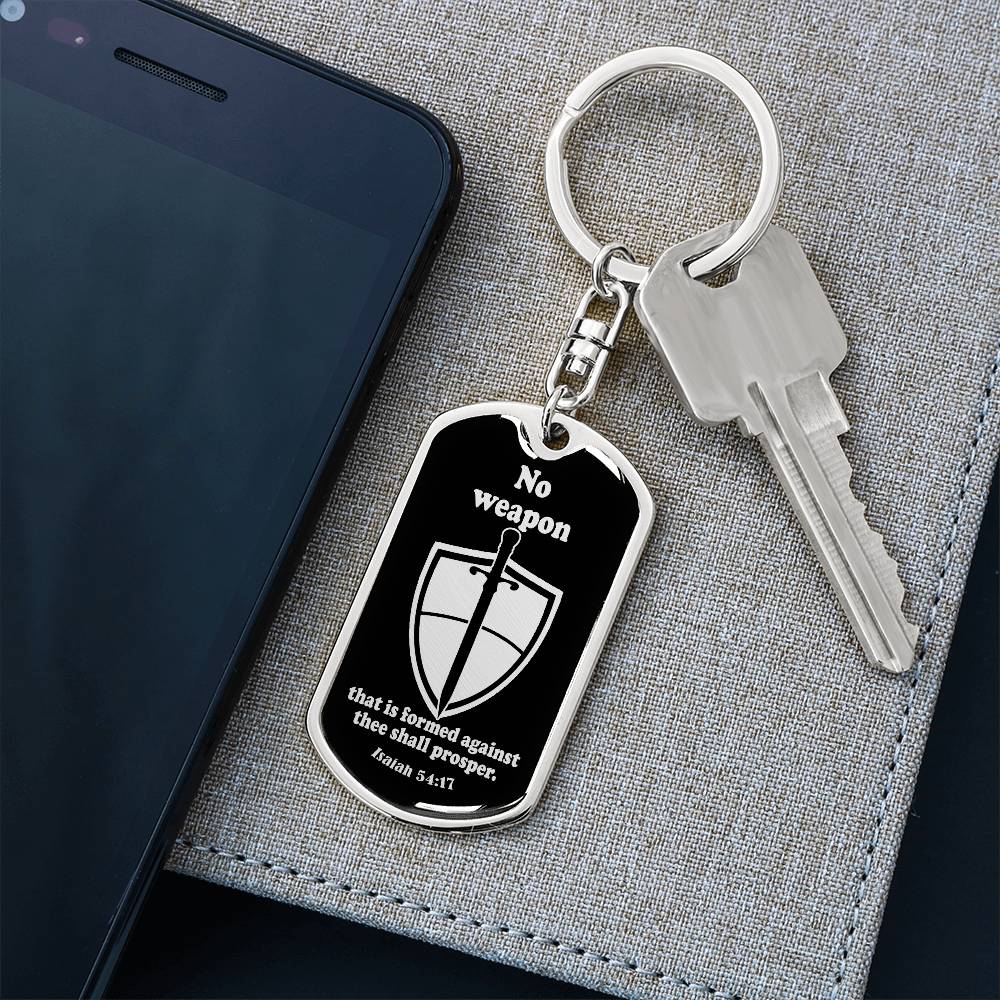 Isaiah 54:17 No Weapon Necklace Swivel Keychain Stainless Steel or 18k Gold Dog Tag-Express Your Love Gifts