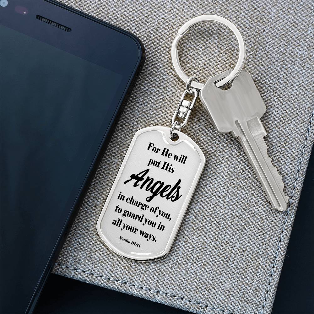 Angels Protect Psalm 91:11 Swivel Keychain Stainless Steel or 18k Gold Dog Tag-Express Your Love Gifts