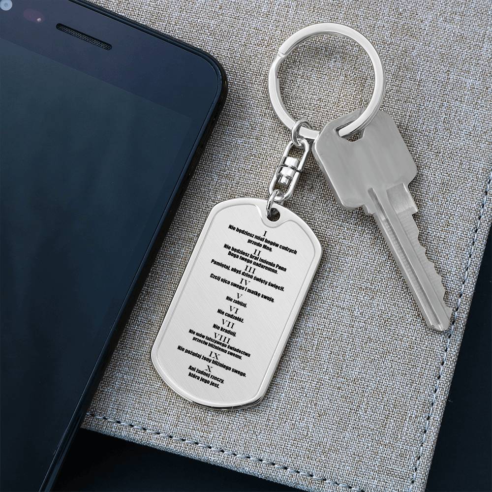 Ten Commandments Polish Przykazań Bożych Bible Keychain Stainless Steel or 18k Gold Dog Tag-Express Your Love Gifts