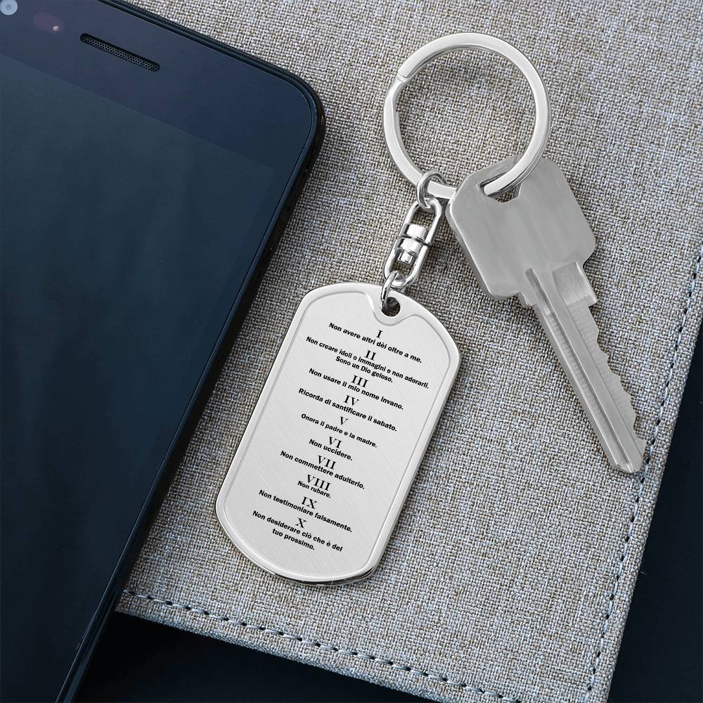 Ten Commandments Italian Dieci Comandamenti Bible Keychain Stainless Steel or 18k Gold Dog Tag-Express Your Love Gifts