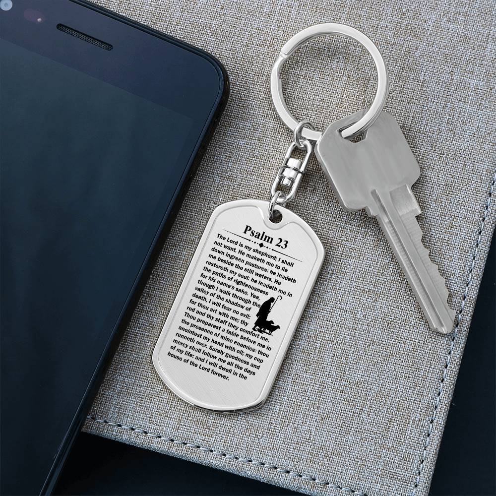 Psalm 23 English Bible Keychain Stainless Steel or 18k Gold Dog Tag-Express Your Love Gifts