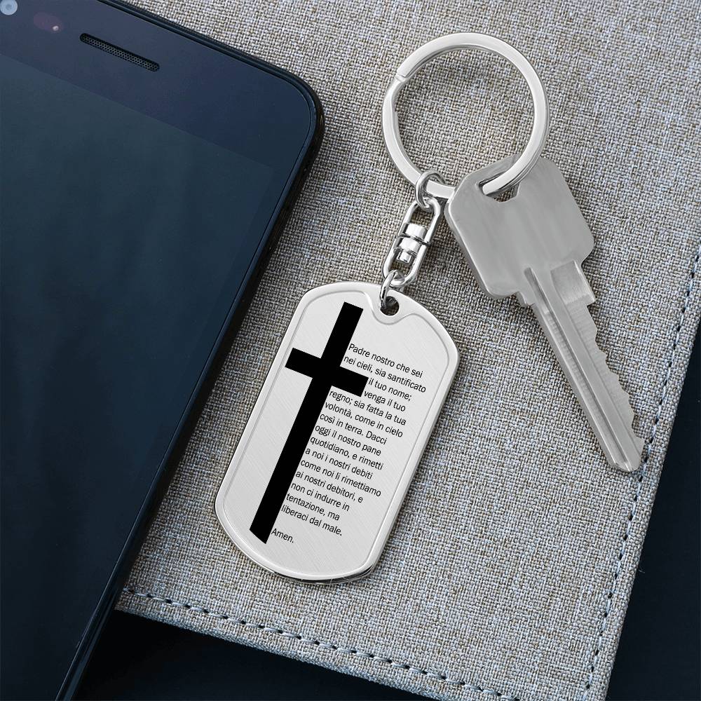 Lord's Prayer Italian Padre Nostro Bible Keychain Stainless Steel or 18k Gold Dog Tag-Express Your Love Gifts