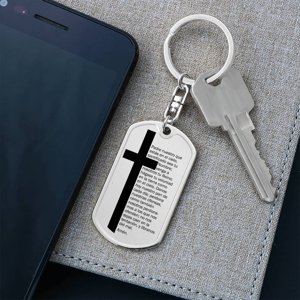 Lords Prayer Spanish Padre Nuestro Bible Keychain Stainless Steel or 18k Gold Dog Tag-Express Your Love Gifts