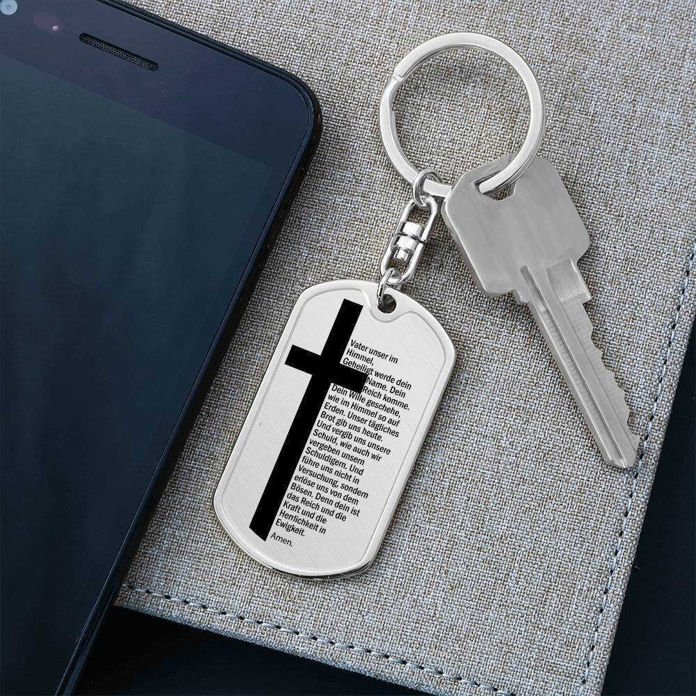 Lord's Prayer German Vater Unser Bible Keychain Stainless Steel or 18k Gold Dog Tag-Express Your Love Gifts