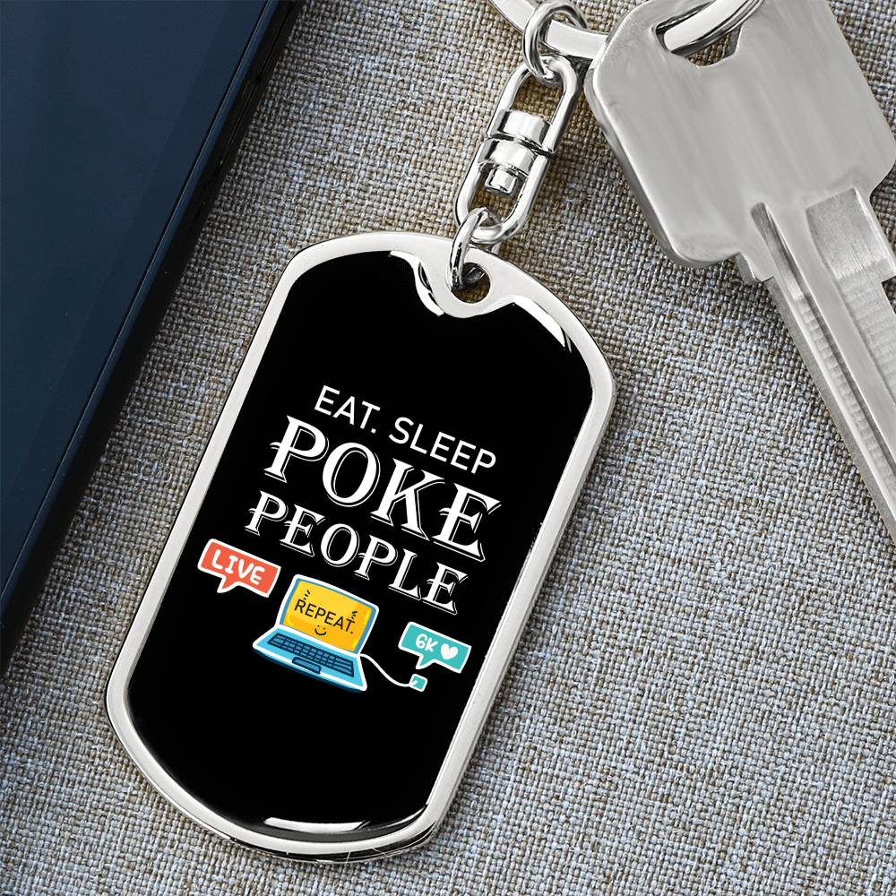 Eat Sleep Poke People Nurse Swivel Keychain Stainless Steel or 18k Gold Dog Tag-Express Your Love Gifts