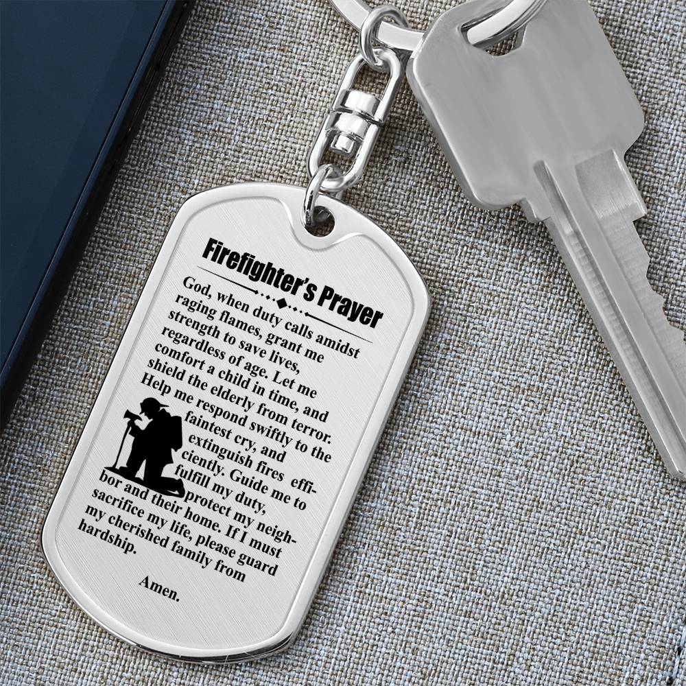 Firefighter's Prayer Bible Keychain Stainless Steel or 18k Gold Dog Tag-Express Your Love Gifts