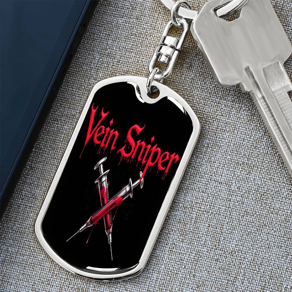 Vein Sniper Phlebotomist Swivel Keychain Stainless Steel or 18k Gold Dog Tag-Express Your Love Gifts