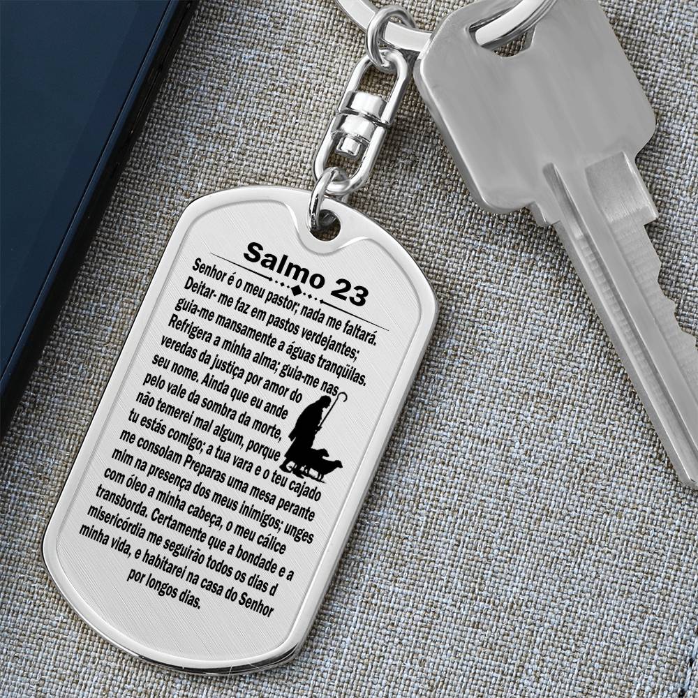 Psalm 23 Portuguese Salmo 23 Bible Keychain Stainless Steel or 18k Gold Dog Tag-Express Your Love Gifts