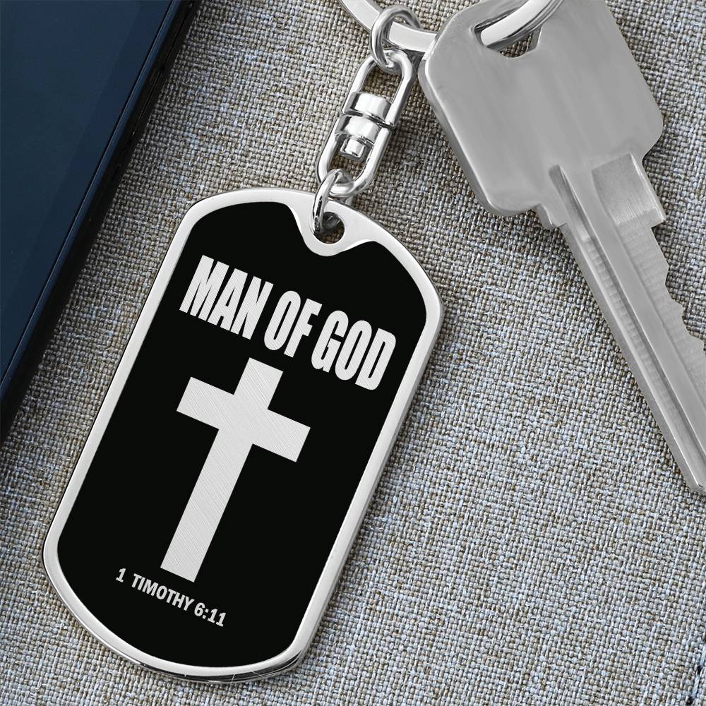 Man of God 1 Timothy 6 Bible Keychain Stainless Steel or 18k Gold Dog Tag-Express Your Love Gifts