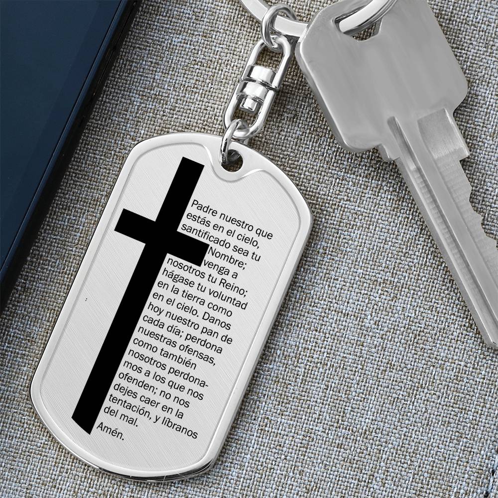 Lords Prayer Spanish Padre Nuestro Bible Keychain Stainless Steel or 18k Gold Dog Tag-Express Your Love Gifts