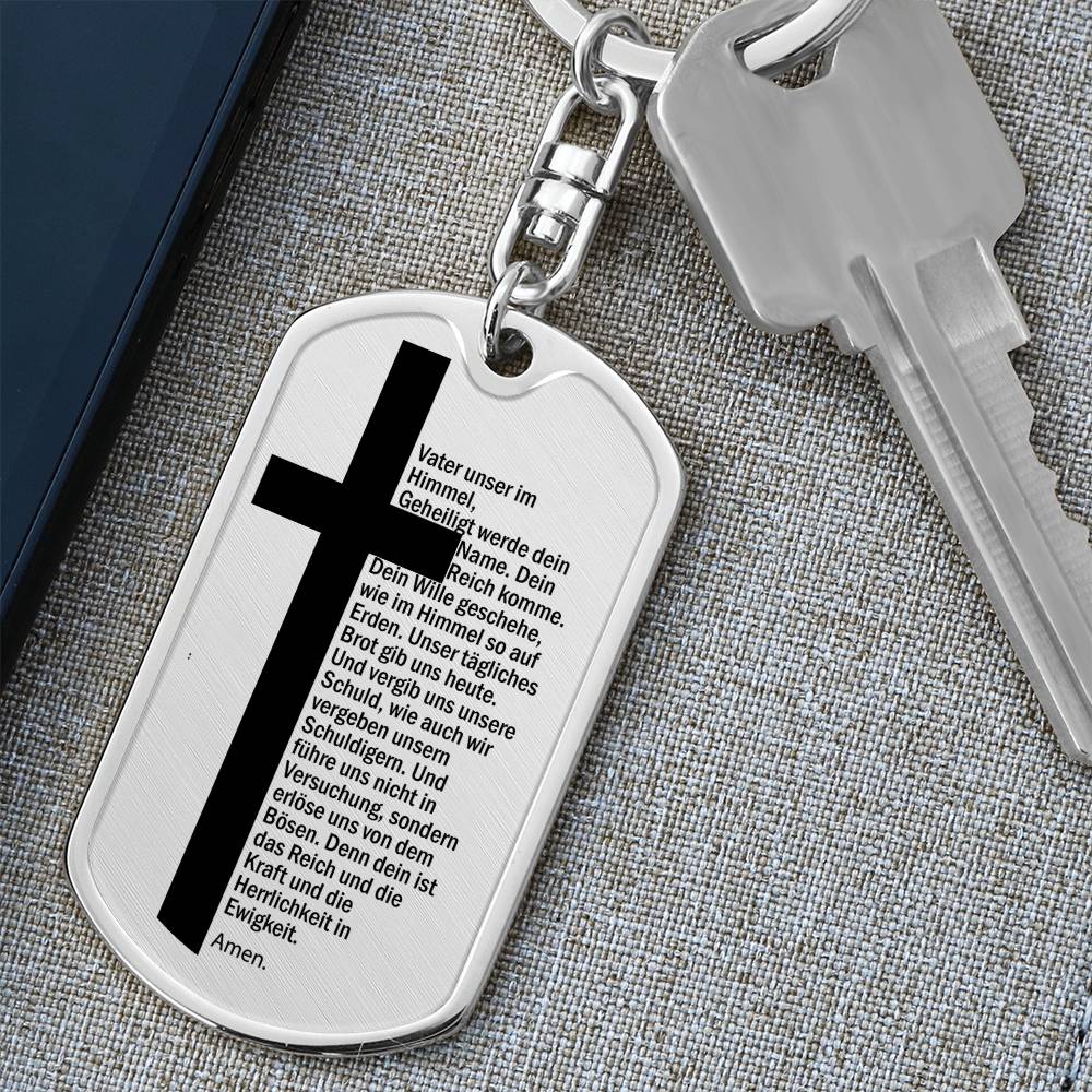 Lord's Prayer German Vater Unser Bible Keychain Stainless Steel or 18k Gold Dog Tag-Express Your Love Gifts