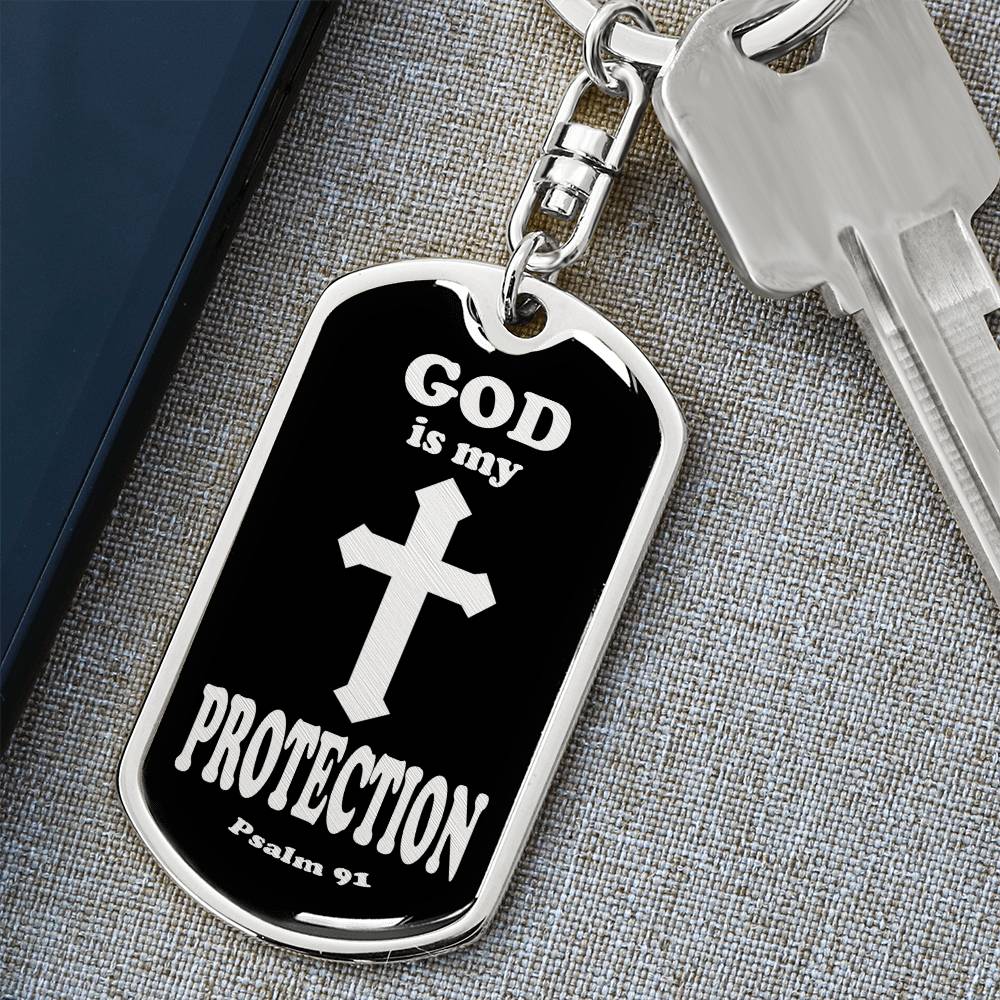 God is My Protection Psalm 91 Swivel Keychain Stainless Steel or 18k Gold Dog Tag-Express Your Love Gifts